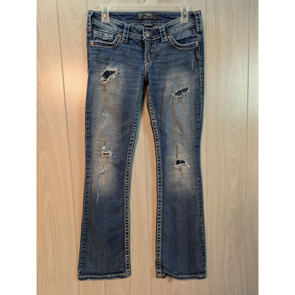 Silver Jeans Womens 27 Blue Denim Pioneer Low Rise Bootcut Tailored Grunge